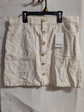 Kensie Cream Button-Front Corduroy Mini Skirt